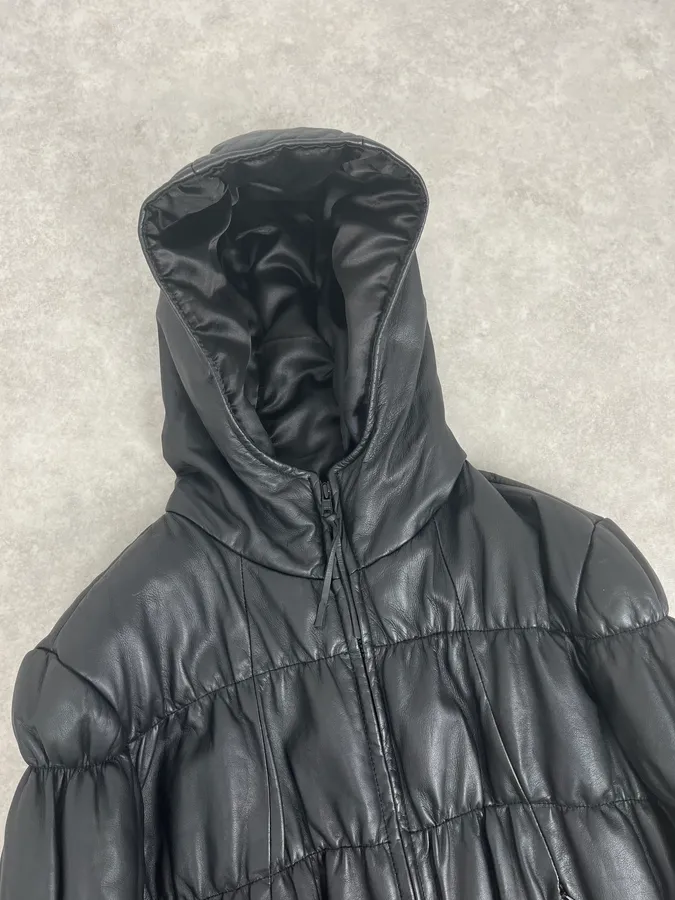 2000s Armani Black Puffer Leather Jacket - Image 5