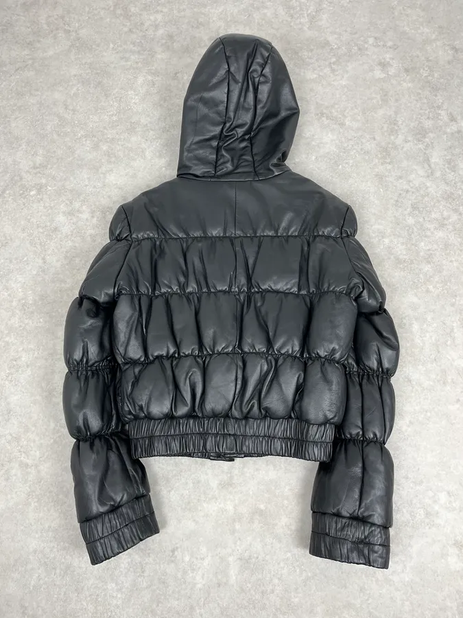 2000s Armani Black Puffer Leather Jacket - Image 6