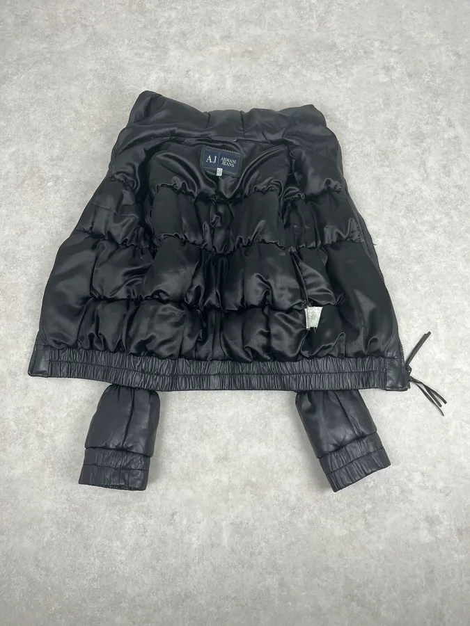 2000s Armani Black Puffer Leather Jacket - Image 8