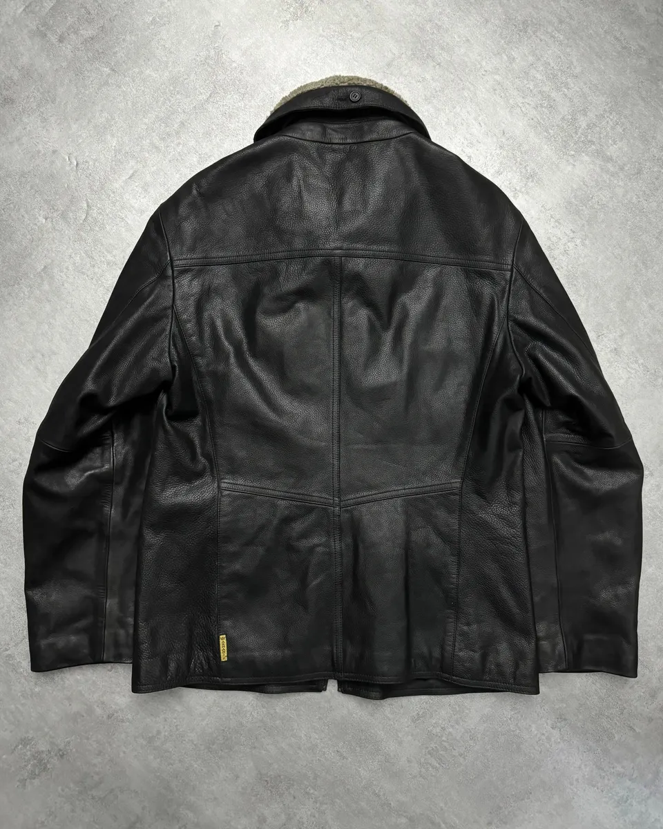 2000s Armani Black Shearling Biker Minimalist Leather Jacket - Image 2