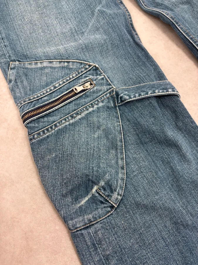 2000s Armani Blue Bondage Cargo Denim Jeans - Image 9