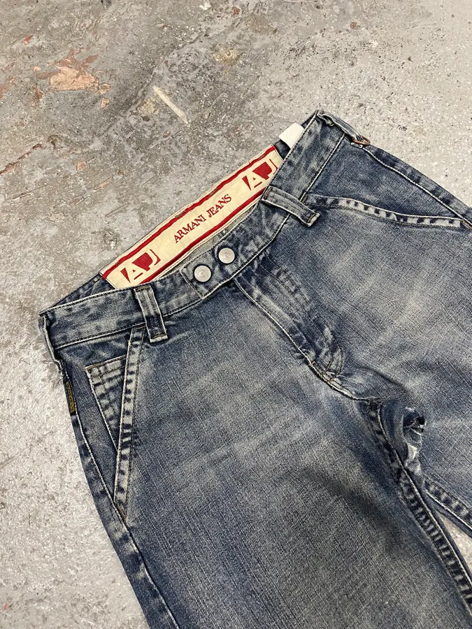 2000s Armani Blue Cargo Faded Denim Jeans - Image 6