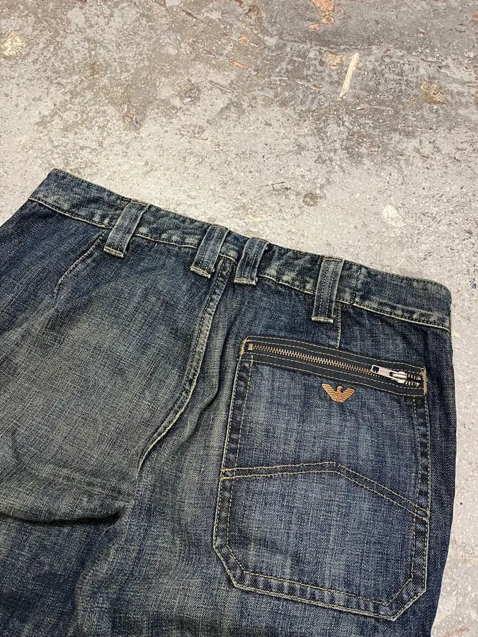 2000s Armani Blue Denim Cargo Jeans - Image 10