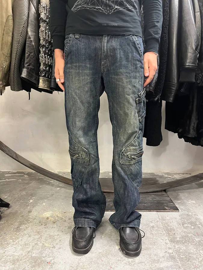2000s Armani Blue Denim Cargo Jeans - Image 2
