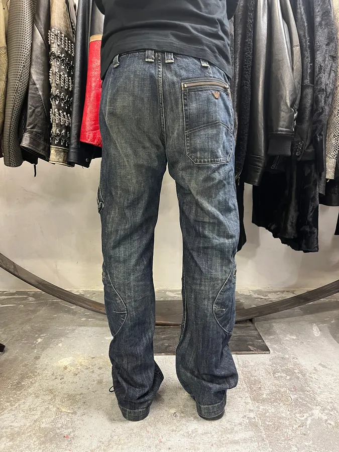 2000s Armani Blue Denim Cargo Jeans - Image 4