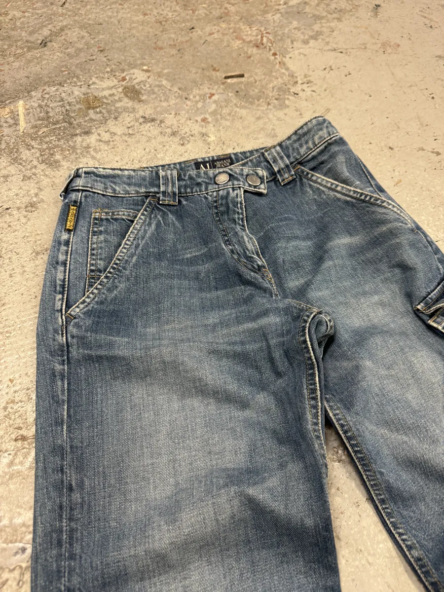2000s Armani Blue Double Knee Cargo Bondage Denim Jeans - Image 9