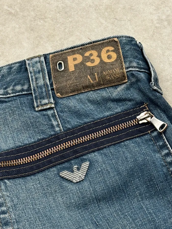 2000s Armani Blue Double Knee Denim Cargo Jeans - Image 10