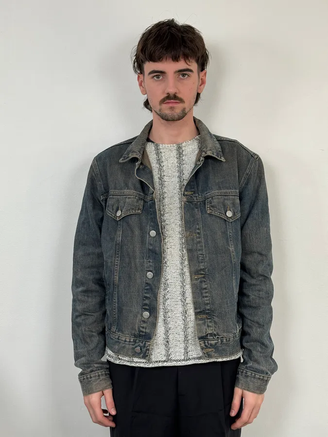 2000s Armani Blue Faded Denim Jacket - Image 2