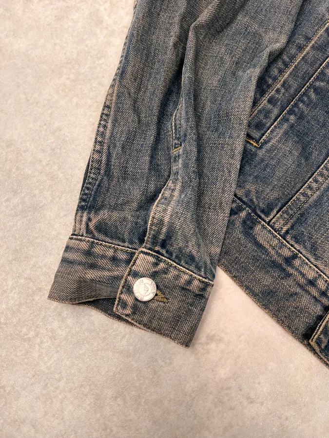2000s Armani Blue Faded Denim Jacket - Image 6