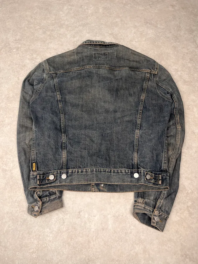 2000s Armani Blue Faded Denim Jacket - Image 7