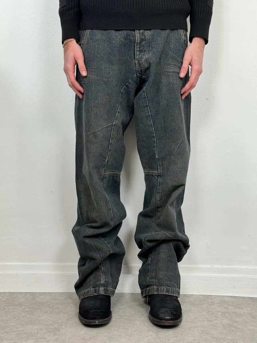 2000s Armani Blue Faded Denim Relaxed Jeans