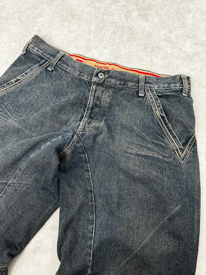 2000s Armani Blue Faded Denim Relaxed Jeans - Image 6