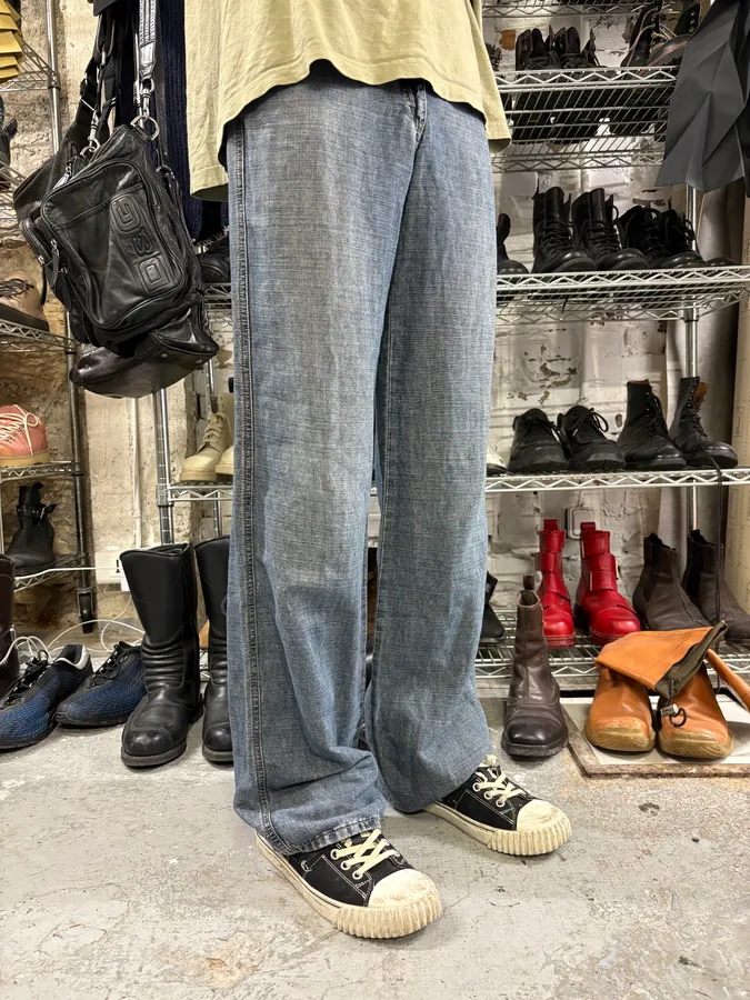 2000s Armani Blue Linen Denim Jeans - Image 3