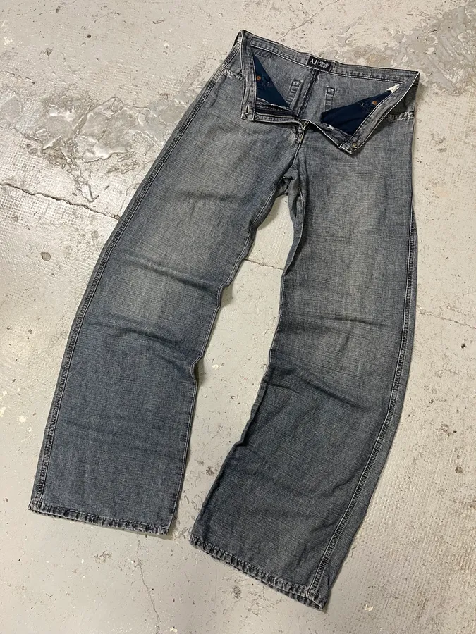 2000s Armani Blue Linen Denim Jeans - Image 6