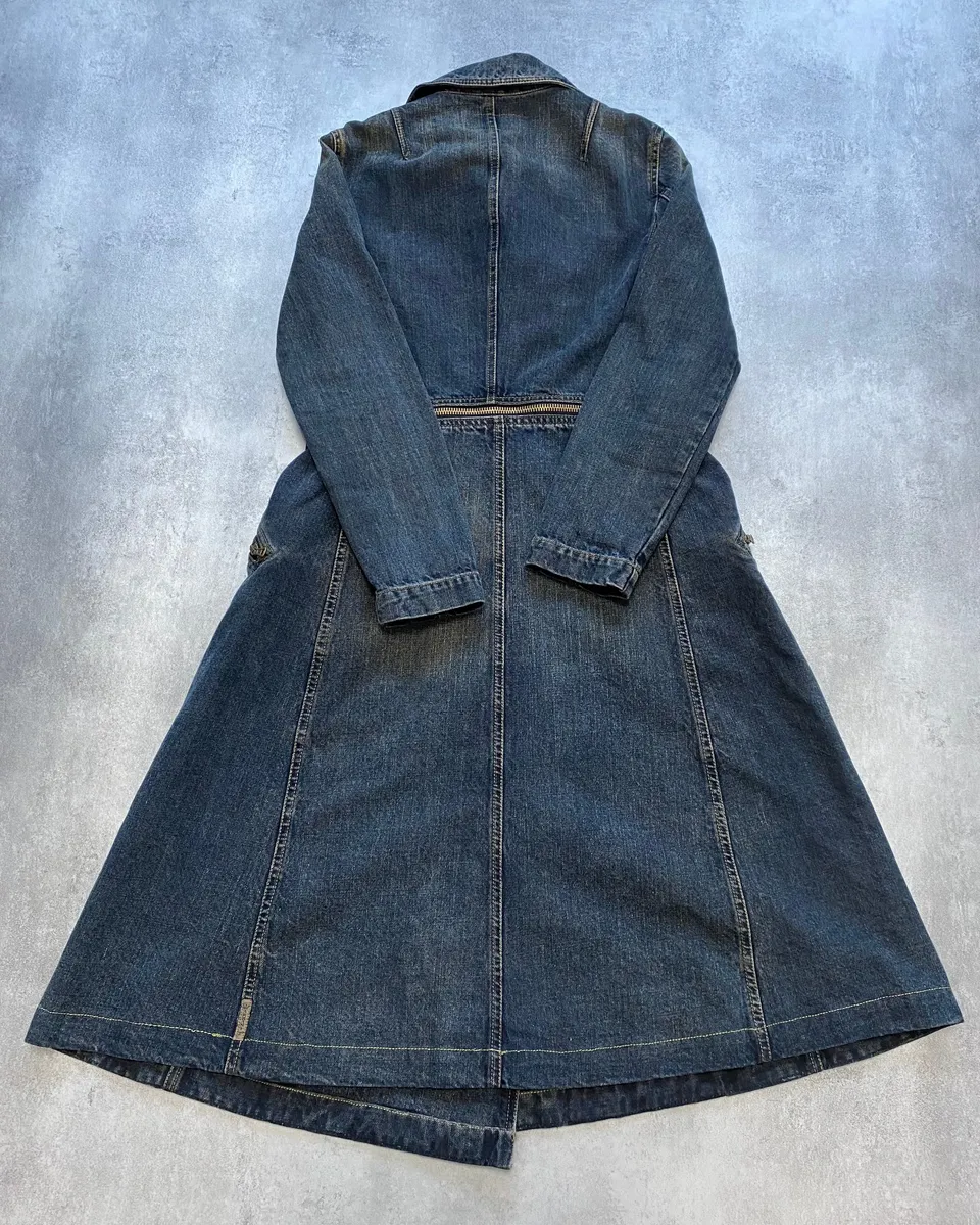 2000s Armani Blue Multi-Zips Denim Trench Coat - Image 6