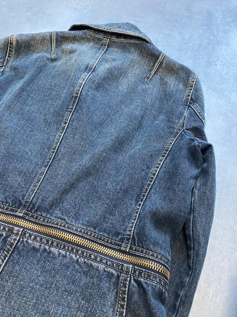 2000s Armani Blue Multi-Zips Denim Trench Coat - Image 9