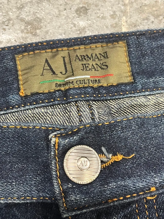 2000s Armani Blue Straight Distressed Faded Denim Jeans - Image 8