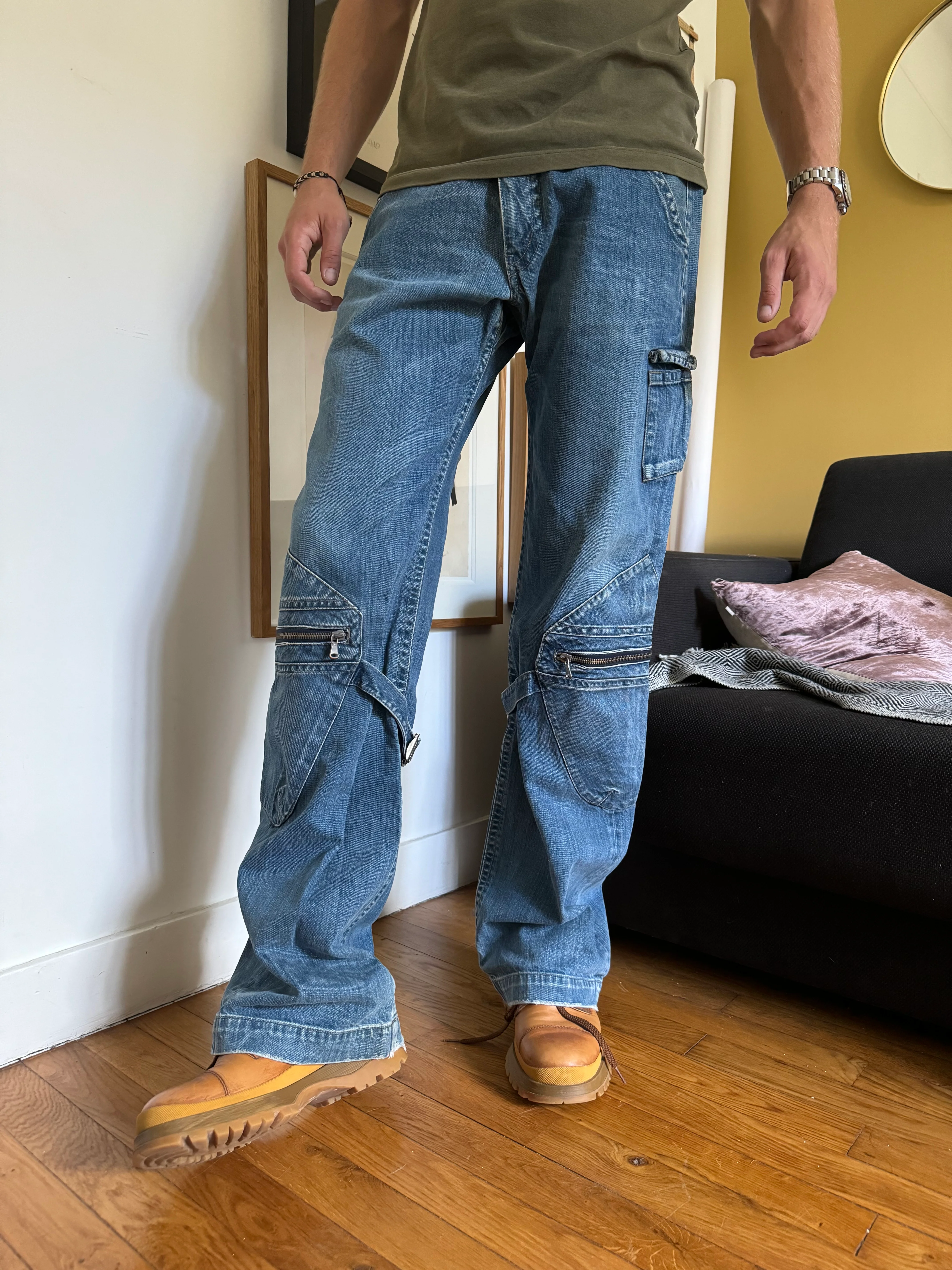 2000s Armani Bondage Cargo Denim Jeans - Image 4
