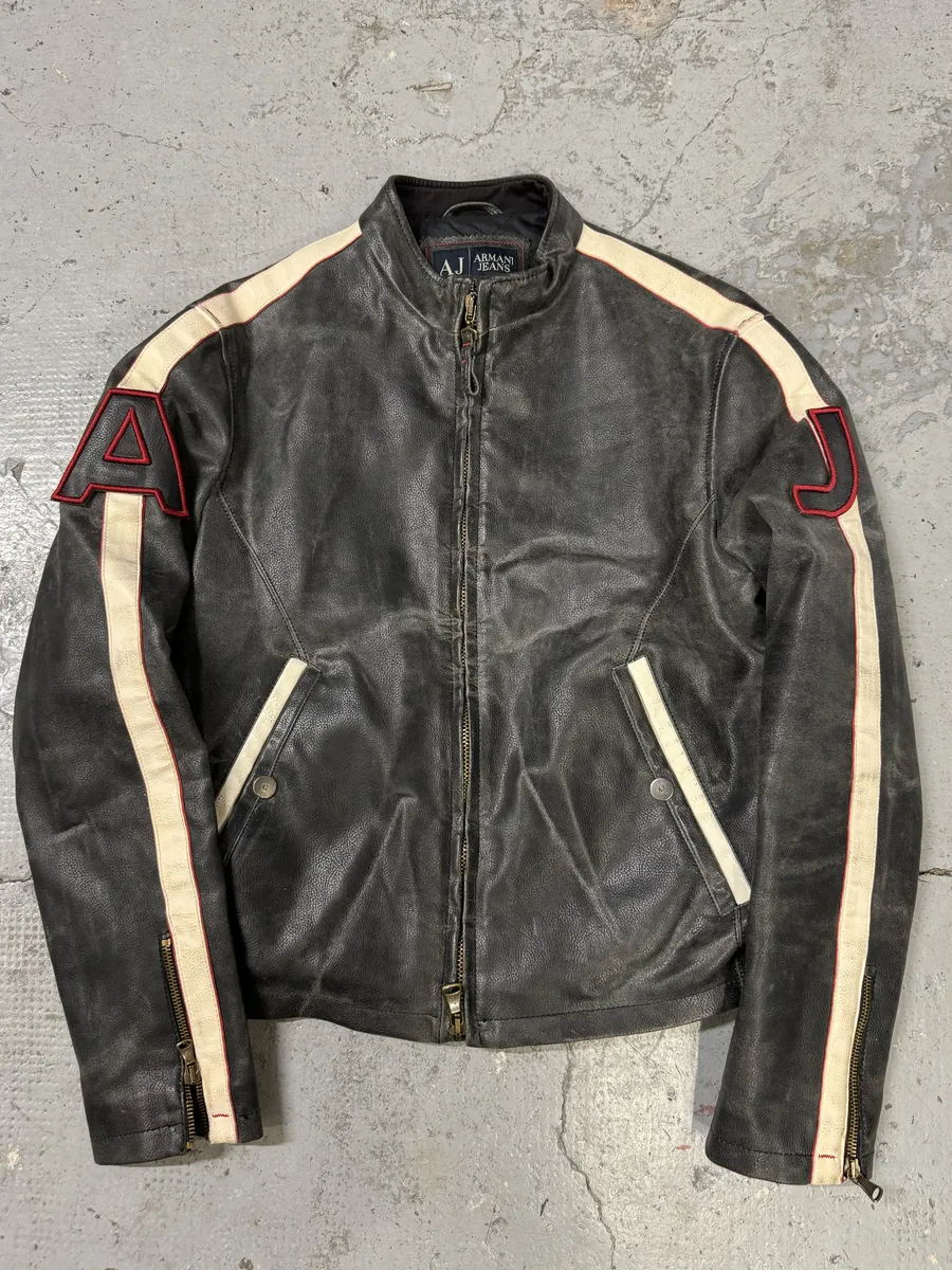2000s Armani Brown AJ Biker Leather Jacket