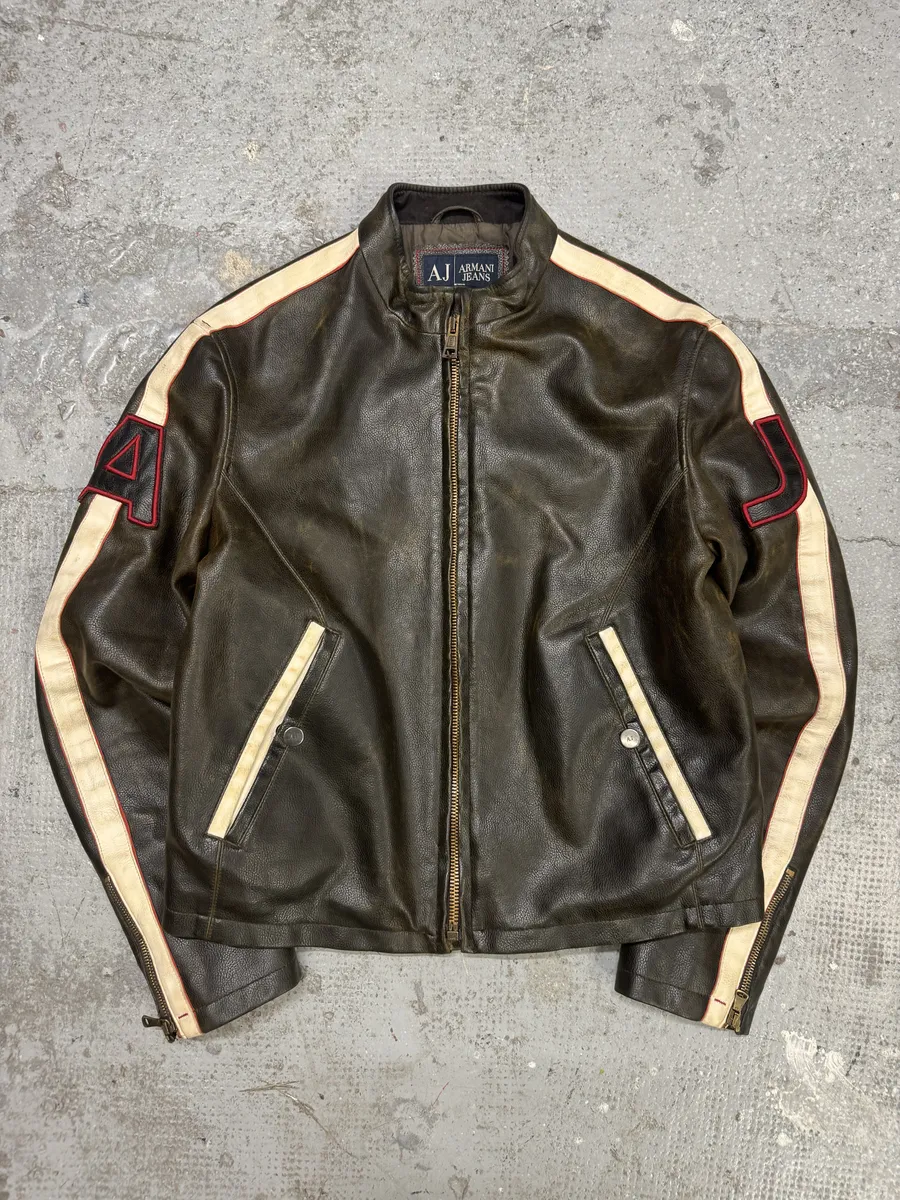 2000s Armani Brown Biker Leather Jacket