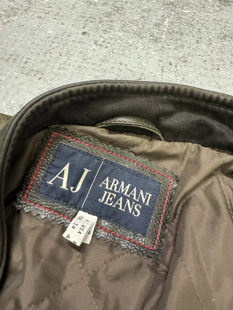 2000s Armani Brown Biker Leather Jacket - Image 3