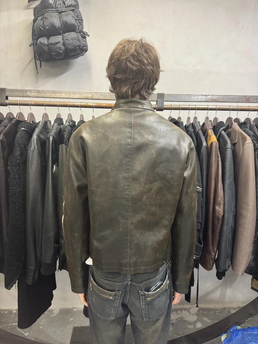 2000s Armani Brown Biker Leather Jacket - Image 4