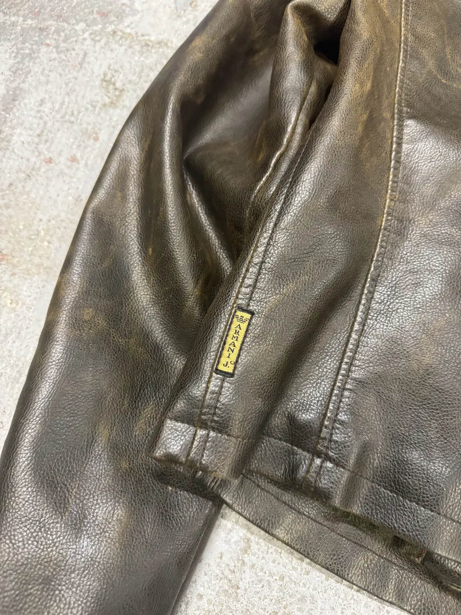 2000s Armani Brown Biker Leather Jacket - Image 5