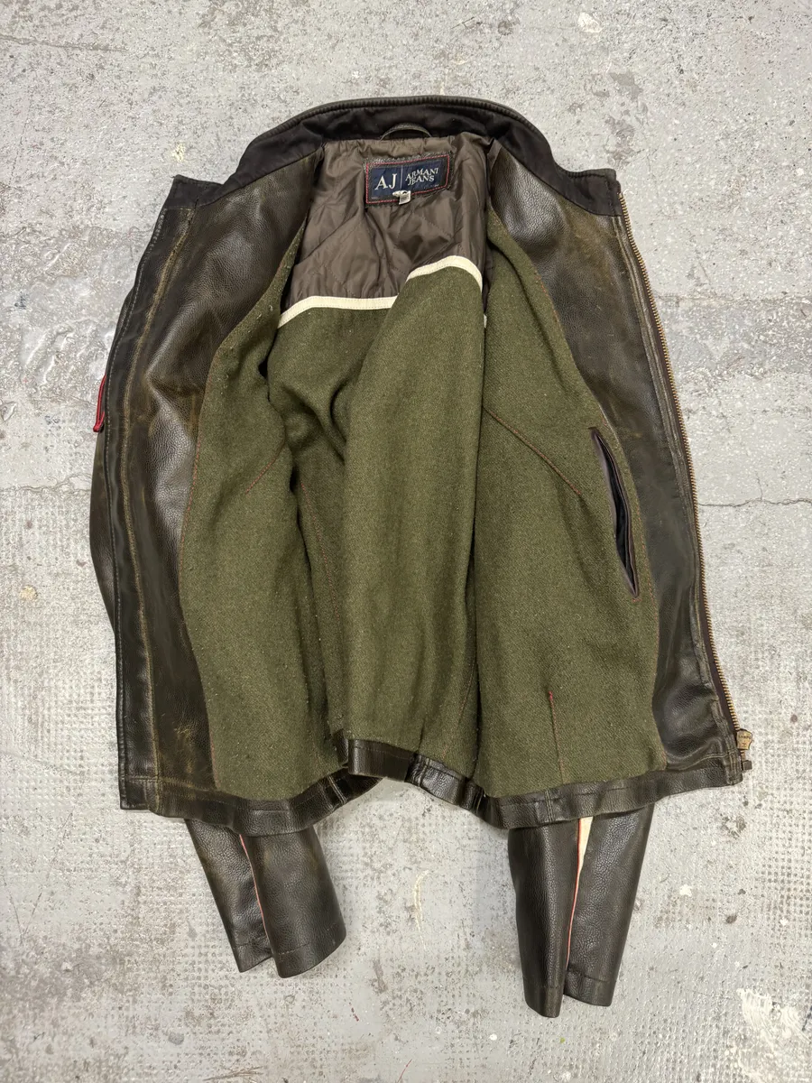 2000s Armani Brown Biker Leather Jacket - Image 6