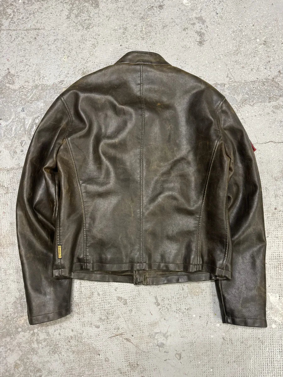 2000s Armani Brown Biker Leather Jacket - Image 9