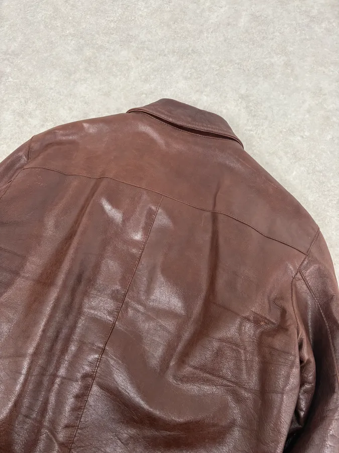 2000s Armani Brown Bordeaux Cropped Leather Premium Jacket - Image 7