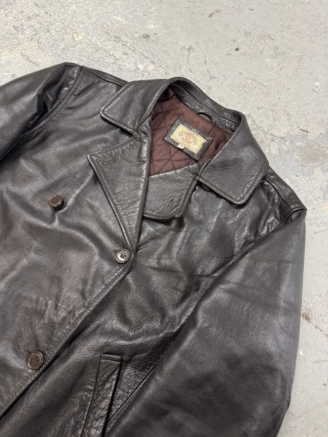 2000s Armani Brown Buttoned Leather Jacket - Image 2