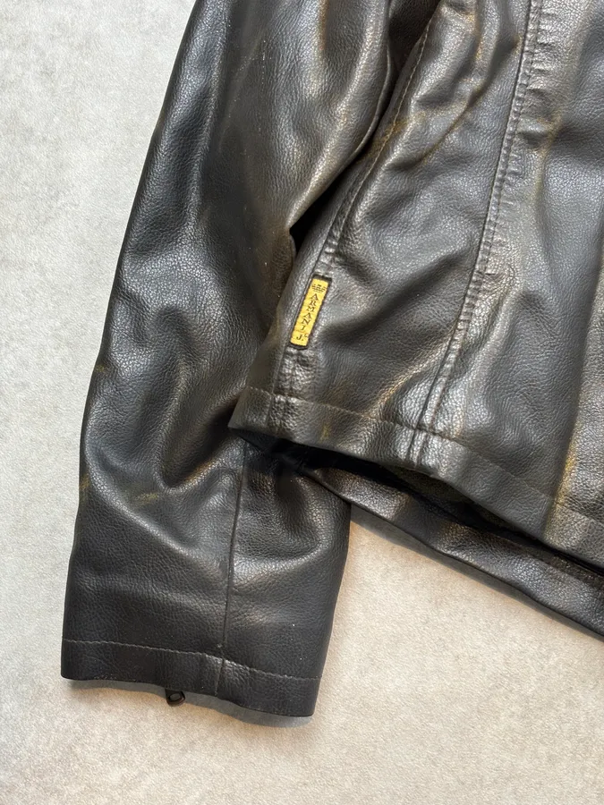 2000s Armani Brown Faded Leather Biker Jacket - Image 9