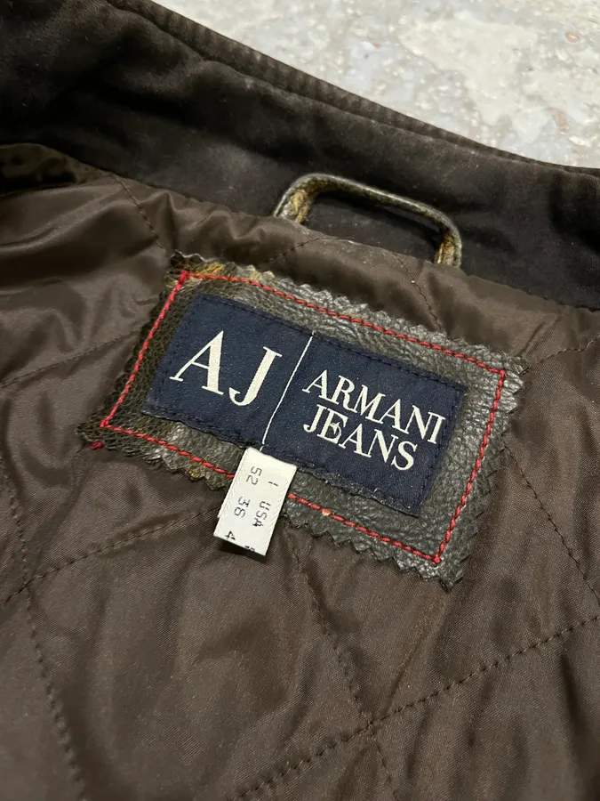 2000s Armani Brown Faded Leather Biker Jacket - Image 9