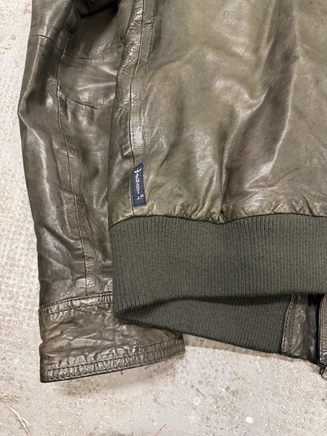 2000s Armani Brown Grey Leather Jacket - Image 5