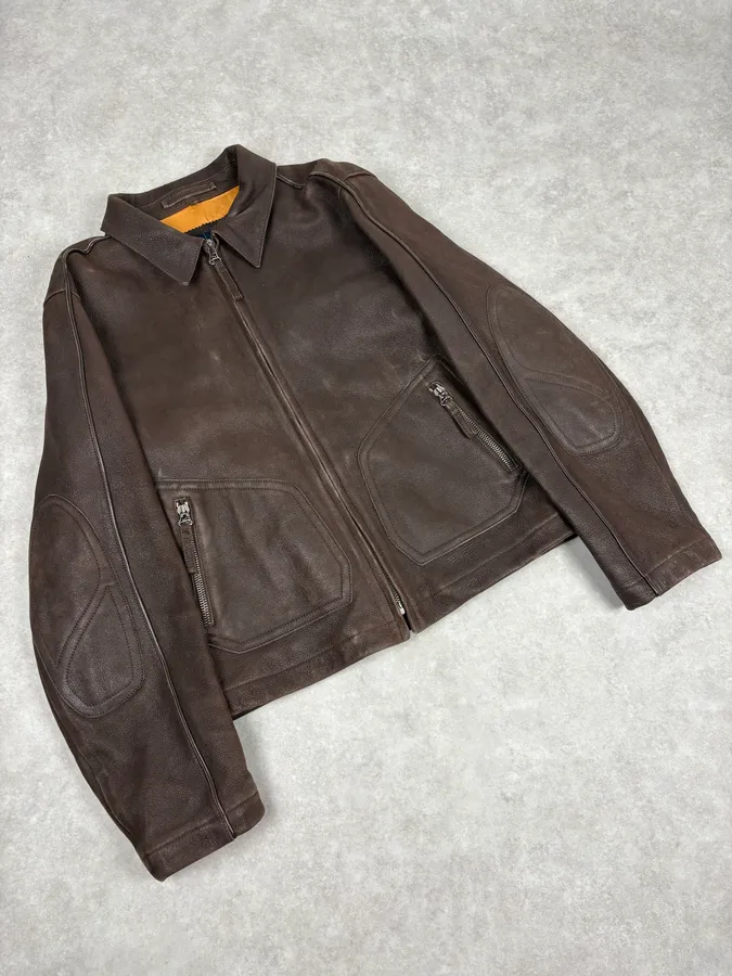 2000s Armani Brown Imperial Leather Jacket - Image 4