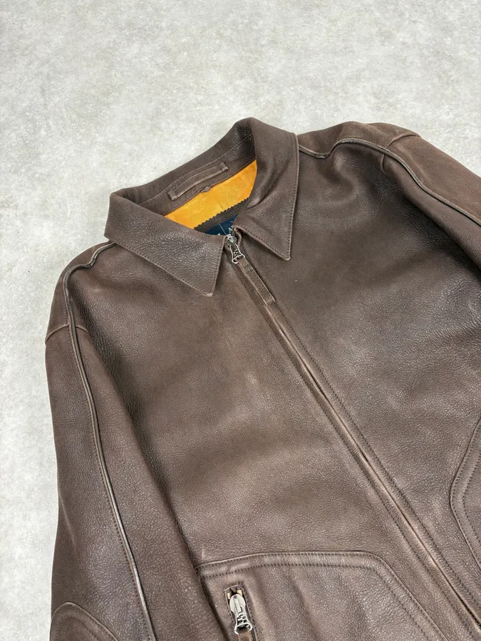 2000s Armani Brown Imperial Leather Jacket - Image 5