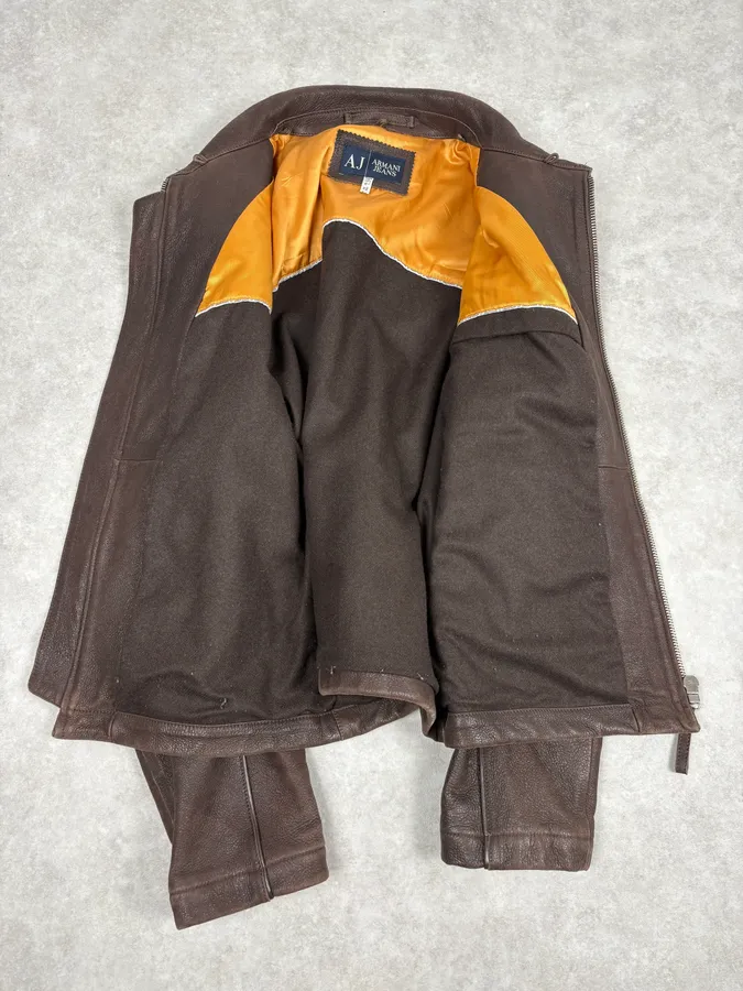 2000s Armani Brown Imperial Leather Jacket - Image 7