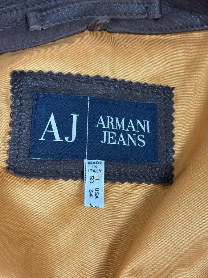 2000s Armani Brown Imperial Leather Jacket - Image 9