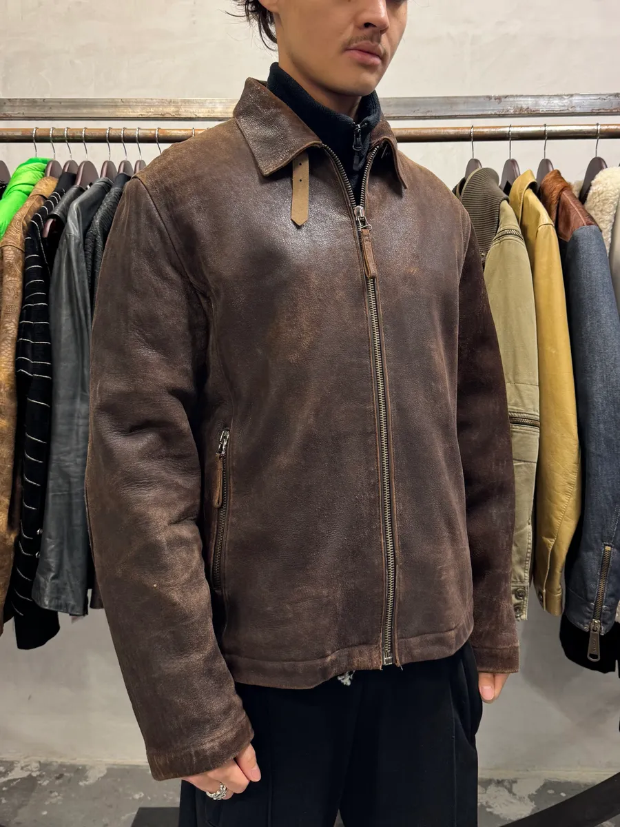 2000s Armani Brown Padded Faded Leather Jacket - Image 2