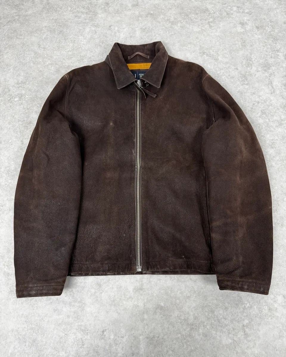 2000s Armani Brown Padded Suede Leather Jacket