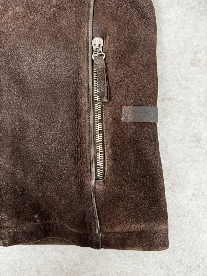 2000s Armani Brown Padded Suede Leather Jacket - Image 10