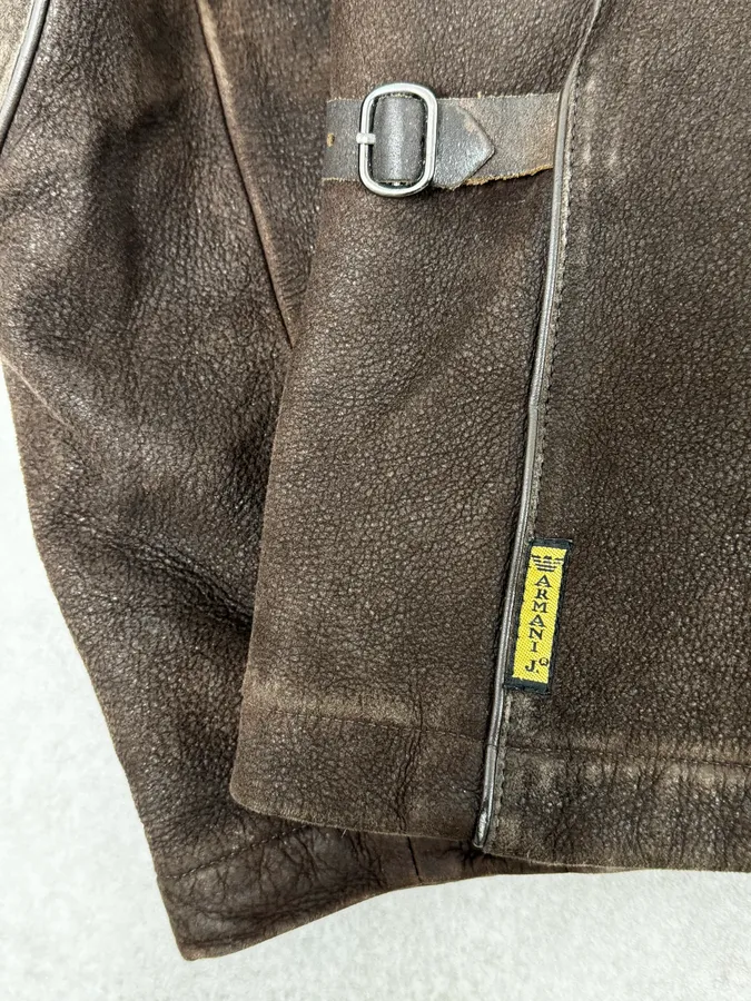 2000s Armani Brown Padded Suede Leather Jacket - Image 11