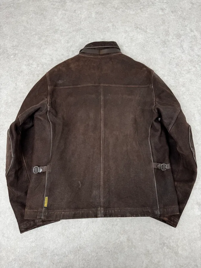2000s Armani Brown Padded Suede Leather Jacket - Image 4