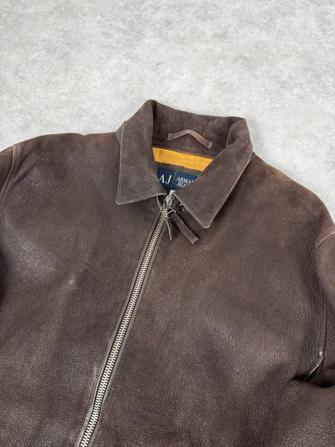 2000s Armani Brown Padded Suede Leather Jacket - Image 5
