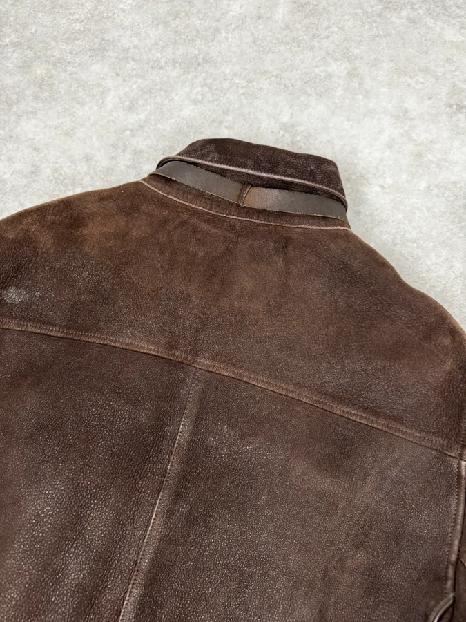 2000s Armani Brown Padded Suede Leather Jacket - Image 6