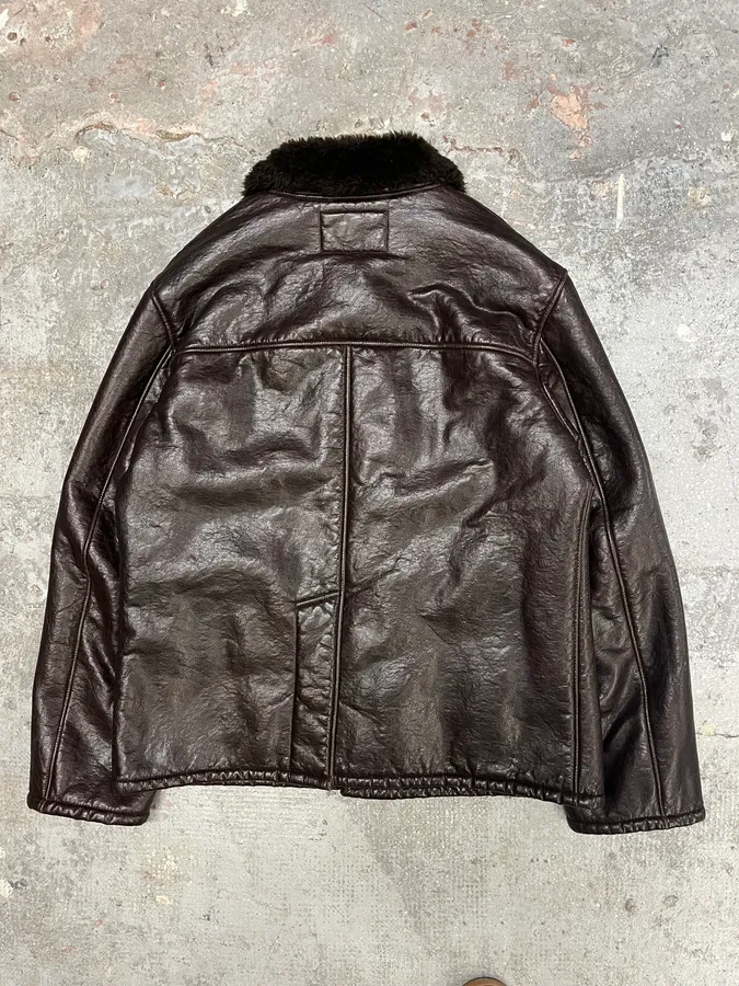 2000s Armani Brown Shearling Leather Jacket - Image 4