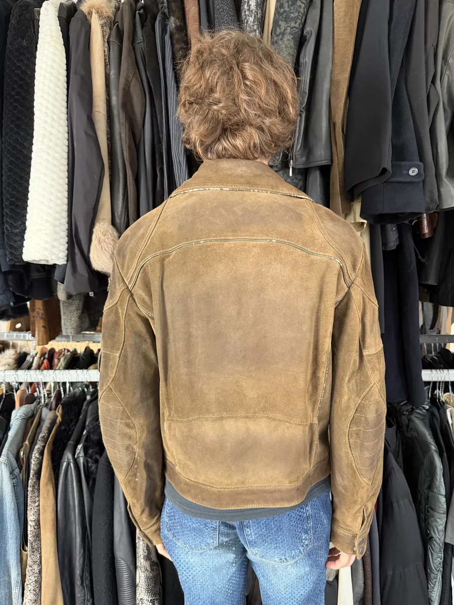 2000s Armani Brown Suede Leather Perfecto Jacket - Image 5