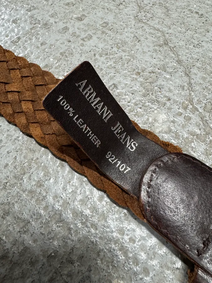 2000s Armani Brown Woven Leather Belt - Image 7