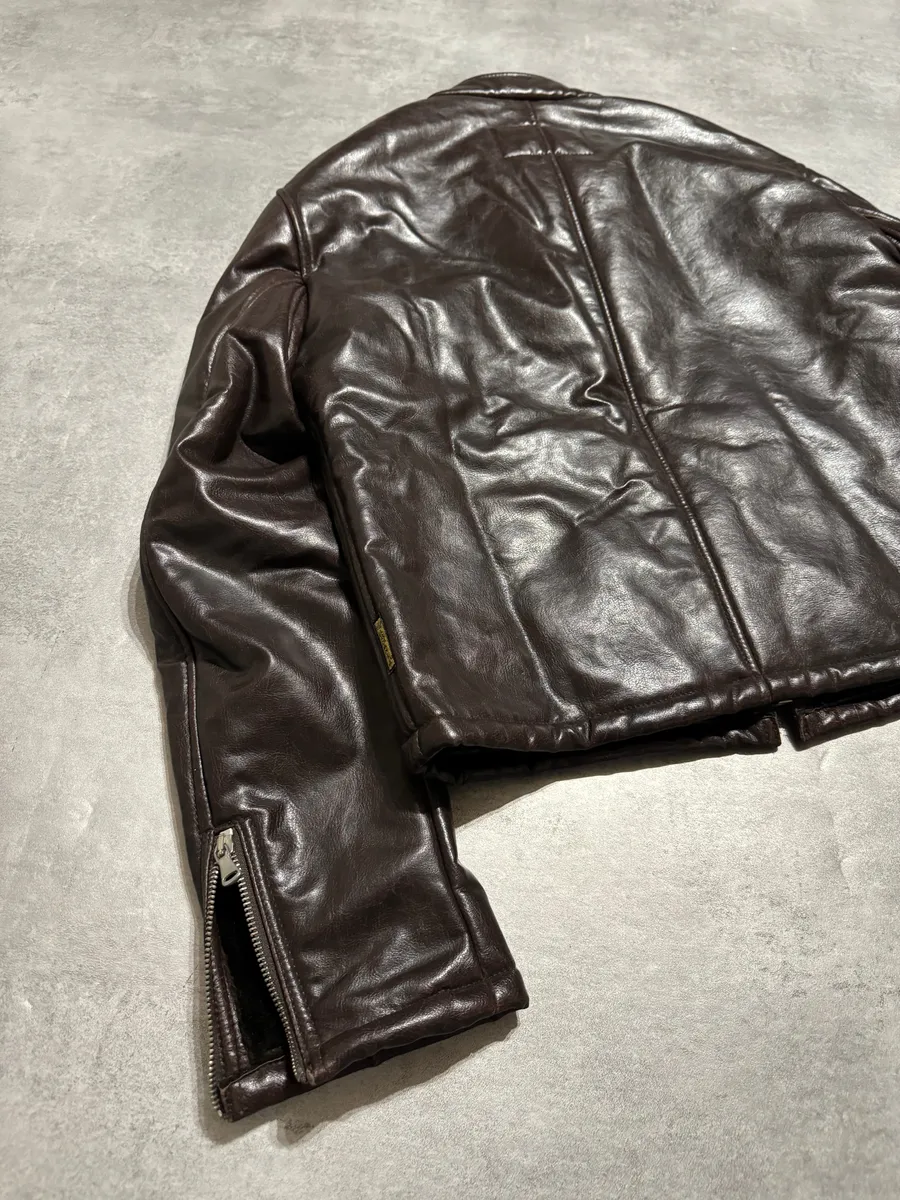 2000s Armani Brut Brown Robust Biker Leather Jacket - Image 7