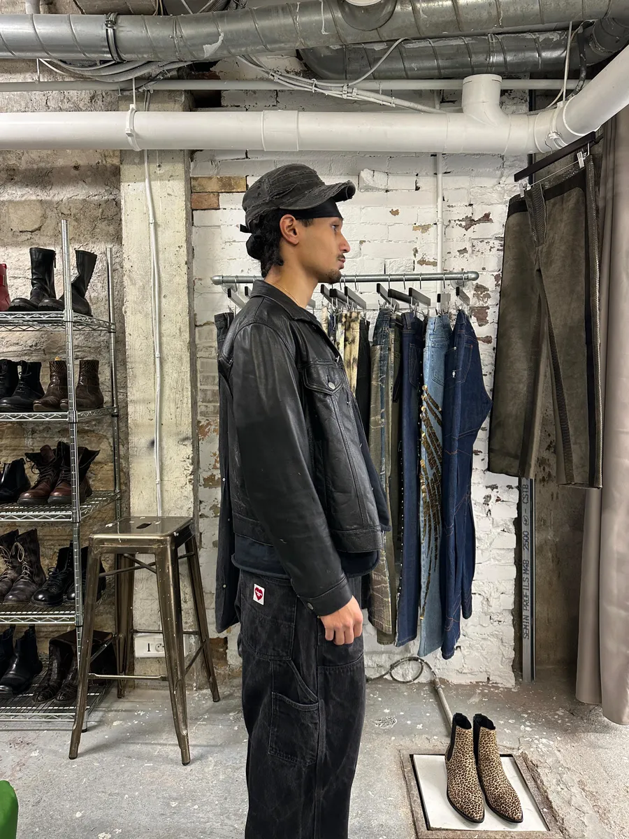 2000s Armani Buttoned Black Leather Jacket - Image 3
